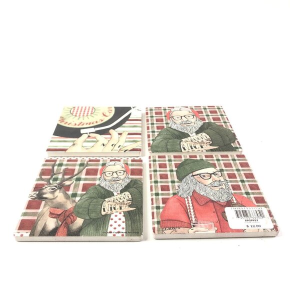 Set Of 4 Thirstystone Holiday Coasters Featuring Christmas Santa & Reindeer - Picture 2 of 12
